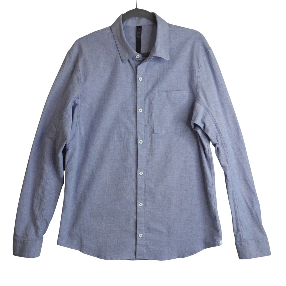 Lululemon Commission Long Sleeve Shirt Mens L Blue Chambray Button Down Stretch